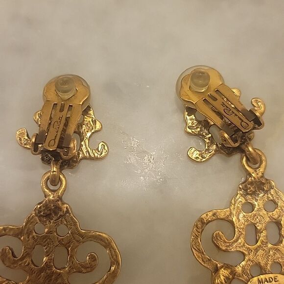 NWT Oscar De La Renta 18k Gold Statment Filigree Earrings Dangle Chandelier Big - Picture 10 of 14